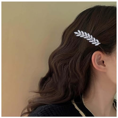 Aneneiceera Vintage Kristall Blatt Haarspange Gold Strass Blatt Haarspangen Cz Clips Strass Haar Pin Kopfbedeckungen Dekorative Bobby Pins Hochzeit Haarschmuck Für Frauen (Silber) von Aneneiceera