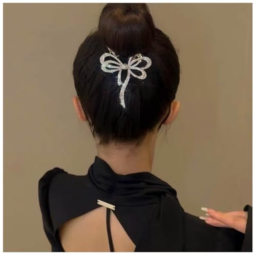 Aneneiceera Vintage Kristall Bogen Schwanz Haar Halter Clip Lange Strass Haarspangen Gold Band Schwanz Haarspangen Metall Bogen Banane Clip Spange Zubehör Für Frauen (Gold) von Aneneiceera