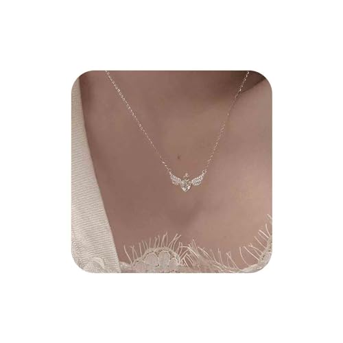 Aneneiceera Vintage Kristall Herz Engel Flügel Halskette Strass Herz Anhänger Halskette Silber Cz Flügel Halskette Minimalistisch Cz Liebe Herz Halskette Kette Schmuck Für Frauen Und Mädchen von Aneneiceera