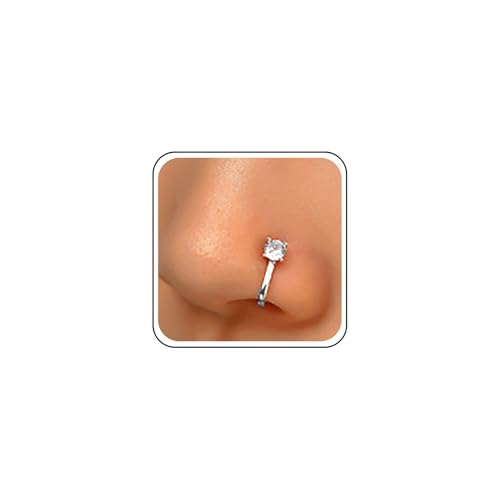 Aneneiceera Vintage Kristall Nasenring Reifen Silber Strass Nasenring Bolzen Winzige Cz Nase Schraube Stollen Ring Cz Kein Piercing Nase Reifen Clip Auf Nase Ring Schmuck Für Frauen (Silber) von Aneneiceera