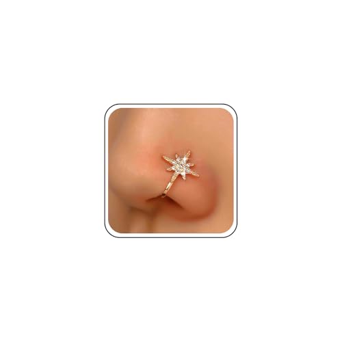 Aneneiceera Vintage Kristall Nordstern Nase Ring Hoop Gold Strass Stern Nase Ring Stud Winzigen Stern Nase Schraube Studs Ring Boho Cz Kein Piercing Nase Hoop Clip Auf Nase Ring Schmuck Frauen (Gold) von Aneneiceera