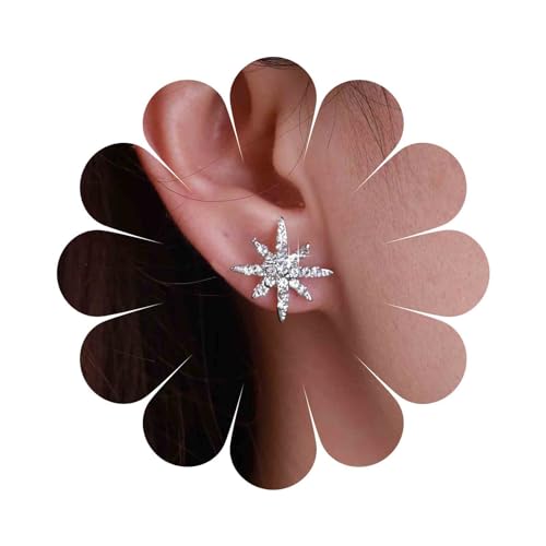 Aneneiceera Vintage Kristall Northstar Ohrstecker Silber Strass Stern Ohrringe Boho Starburst Ohrringe Minimalistische Himmlische Ohrringe Schmuck Für Frauen Und Mädchen von Aneneiceera