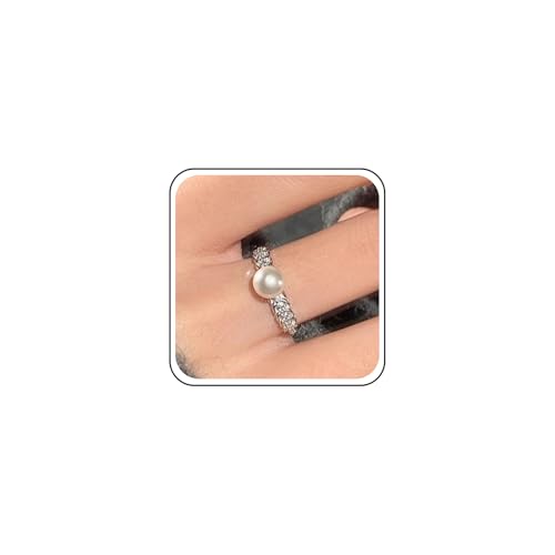 Aneneiceera Vintage Kristall Perle Band Ring Halb Offen Cz Perle Ringe Silber Perlen Fingerringe Einstellbar Erklärung Ring Schmuck Für Frauen von Aneneiceera
