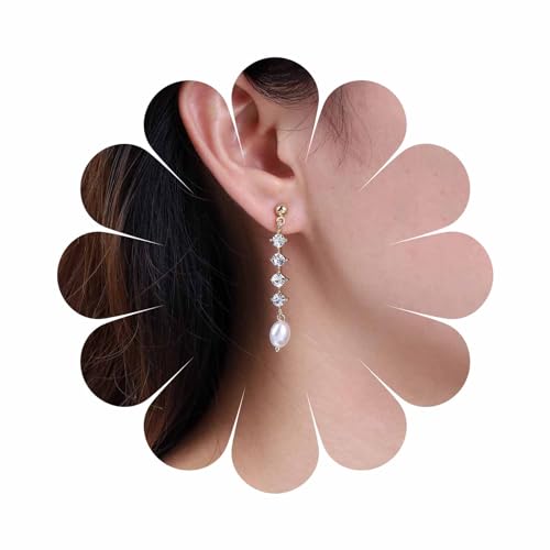 Aneneiceera Vintage Kristall Perle Baumeln Ohrringe Gold Kristall Tropfen Ohrringe Lineare Cz Tennis Ohrringe Strass Perle Ohrringe Für Frauen Und Mädchen von Aneneiceera
