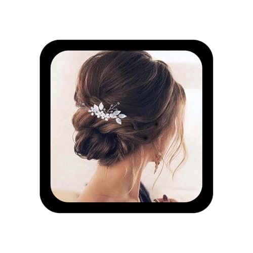 Aneneiceera Vintage Kristall Perle Haar Kamm Barrette Silber Perle Blatt Haarspange Kamm Cz Strass Haarspange Glanz Hochzeit Kopfbedeckungen Dekorative Haarzubehör Für Frauen (silber) von Aneneiceera