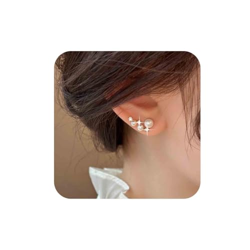 Aneneiceera Vintage Kristall Perle Ohr Climber Ohrringe Gold - CZ Crawler Schmuck Mit Strass Cluster Für Frauen von Aneneiceera