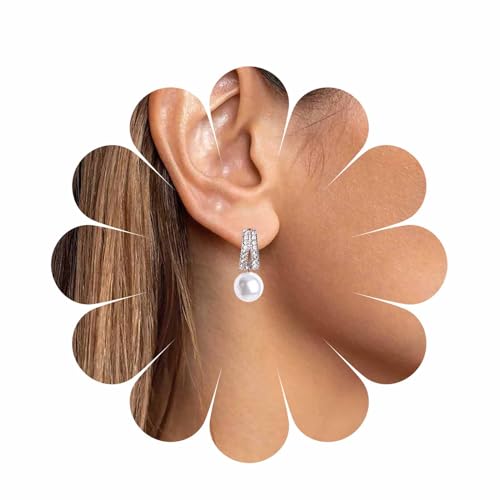 Aneneiceera Vintage Kristall Perle Ohrringe Cz Perle Tropfen Ohrstecker Ohrringe Silber Strass Cz Ohrringe Hochzeit Perle Ohrringe Schmuck Für Frauen Und Mädchen von Aneneiceera