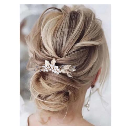 Aneneiceera Vintage Kristall Perlen Haarkamm Barrette Gold Perlenblatt Haarspange Kamm Cz Strass Haarspange Glanz Hochzeit Kopfbedeckungen Dekorative Haarzubehör Für Frauen (gold) von Aneneiceera