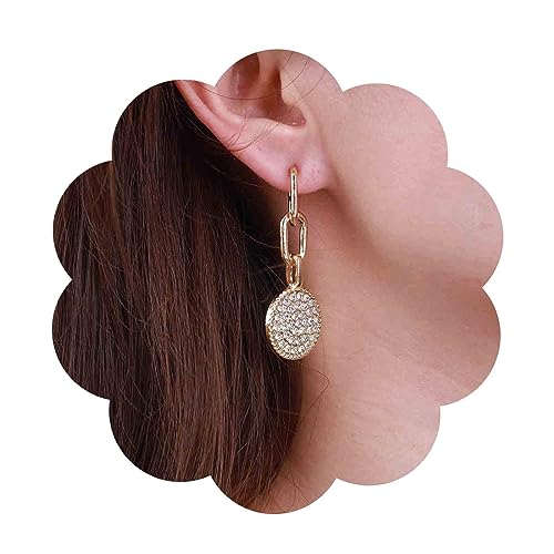 Aneneiceera Vintage Kristall Scheibe Münze Gold Voll Strass Scheibe Ohrringe Boho Dangle Perle mit kubischem Zirkonia Perle Post Fassung Hebel Rückseite Ohrringe für Frauen und Mädchen von Aneneiceera