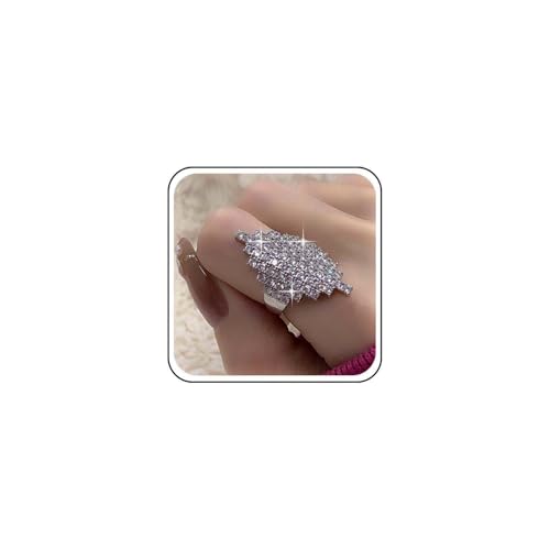 Aneneiceera Vintage Kristall Schild Ringe Silber Cz Rüstung Ringe Voll Strass Ring Cz Wickeln Knöchel Ring Punk Einstellbar Klobig Hand Schmuck Für Frauen (Silber) von Aneneiceera