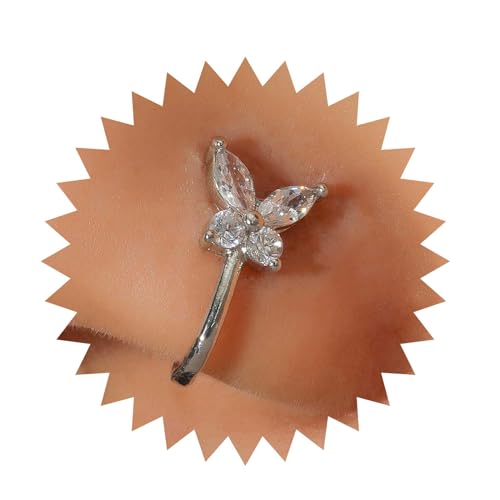 Aneneiceera Vintage Kristall Schmetterling Nase Ring Bolzen Silber Strass Schmetterling Nase Ring Hoop Cz Nase Schraube Bolzen Ring Boho Kein Piercing Nase Hoop Clip Auf Schmuck Für Frauen (Silber) von Aneneiceera