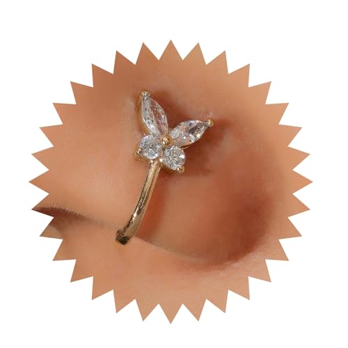 Aneneiceera Vintage Kristall Schmetterling Nase Ring Stud Gold Strass Schmetterling Nase Ring Hoop Cz Nase Schraube Stud Ringe Boho Kein Piercing Nase Hoop Clip Auf Nase Ringe Schmuck Für Frauen von Aneneiceera