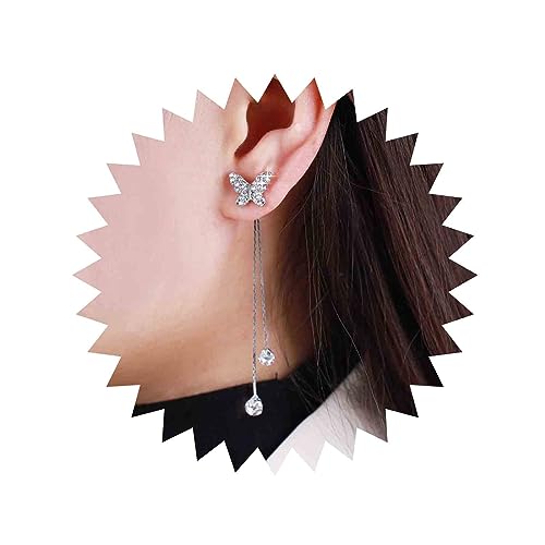 Aneneiceera Vintage Kristall Schmetterling Ohrstecker Silber Strass Ohrringe Cz Fransen Ohrringe Quaste Cz Schmetterling Ohrringe Schmuck Für Frauen Und Mädchen (ohne Perle) von Aneneiceera