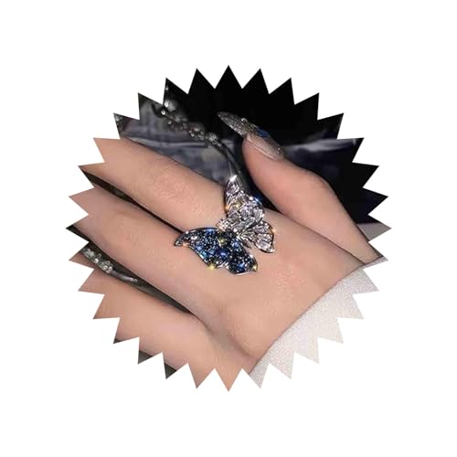 Aneneiceera Vintage Kristall Schmetterling Ringe Silber Hohlen Schmetterling Ringe Einstellbar Saphir Schmetterling Fingerringe Blau Strass Schmetterling Knöchel Ring Hand Schmuck Für Frauen von Aneneiceera