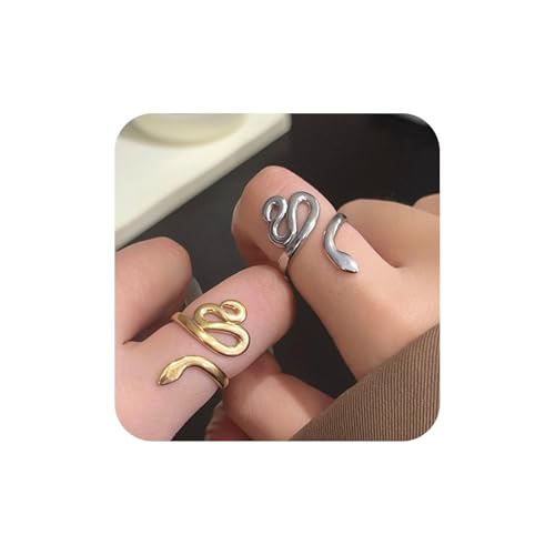 Aneneiceera Vintage Lange Schlange Ring Gold Spirale Schlange Ring Schlange Öffnung Finger Ring Punk Reptil Schlange Ring Einstellbar Erklärung Ring Schmuck Für Frauen (Gold) von Aneneiceera