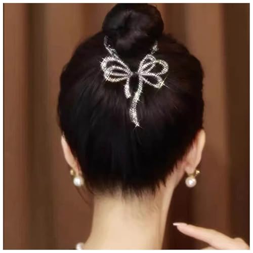 Aneneiceera Vintage Lange Strass Haarspangen Schwarzes Band Schwanz Haarspangen Metall Bogen Banane Clip Spange Zubehör Für Frauen (schwarz) von Aneneiceera