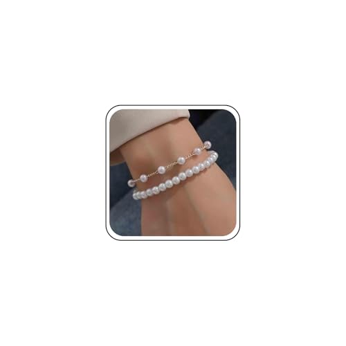 Aneneiceera Vintage Layered Perlenarmband Silber Perlenkette Armband Strang Perlen Armband Doppellagig Perlenarmband Handkette Schmuck Für Frauen (silber) von Aneneiceera