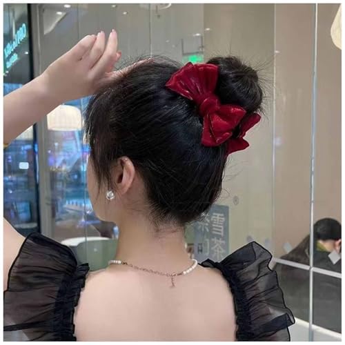 Aneneiceera Vintage Mesh Bogen Haar Kralle Clip Stoff Pferdeschwanz Kiefer Clip Rot Fliege Kralle Barrette Mesh Banane Clip Barrette Bowknot Schnalle Clip Haarschmuck Für Frauen (rot) von Aneneiceera