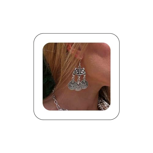 Aneneiceera Vintage Münze Ohrringe Silber Lange Quaste Münze Tropfen Ohrringe Gothic Retro-Münze Baumeln Ohrringe Erklärung Nachtclub Prom Ohrringe Schmuck Für Frauen Und Mädchen von Aneneiceera