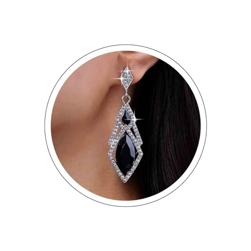 Aneneiceera Vintage Onyx Kristall Ohrringe Silber Cz Diamant Ohrstecker Strass Quadrat Tropfen Ohrringe Geometrische Onyx Ohrringe Schmuck Für Frauen Und Mädchen Baumeln von Aneneiceera