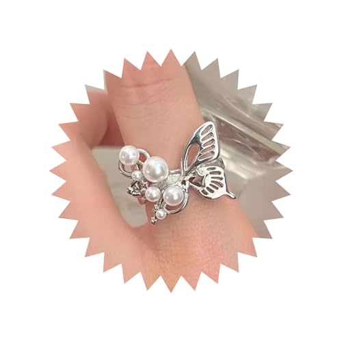 Aneneiceera Vintage Perle Schmetterling Wrap Ringe Silber Hohlen Schmetterling Ringe Einstellbar Schmetterling Fingerringe Metall Schmetterling Knöchel Ring Hand Schmuck Für Frauen von Aneneiceera