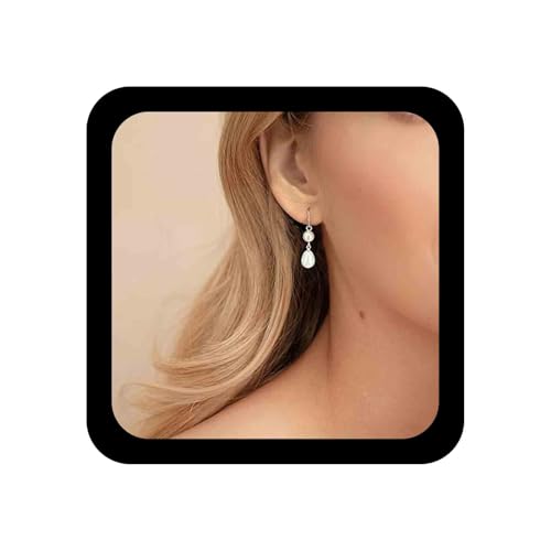Aneneiceera Vintage Perlen Ohrringe Silber Lange Perle Ohrring Runde Weiße Perle Tropfen Ohrring Lineare Perlen Quaste Ohrringe Schmuck Für Frauen (Silber) von Aneneiceera