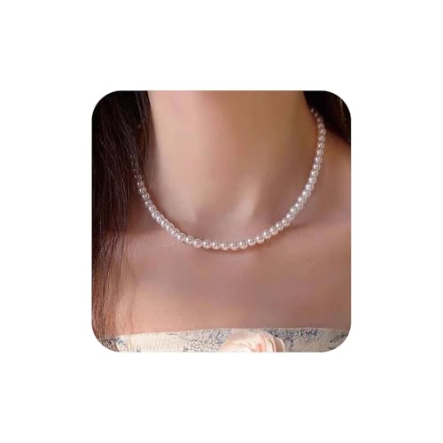 Aneneiceera Vintage Perlenkette Choker Halskette Gold Perlenkette Stand Perlenkragen Halskette Retro Süßwasserperlen Station Halskette Kette Schmuck Für Frauen (6mm) von Aneneiceera