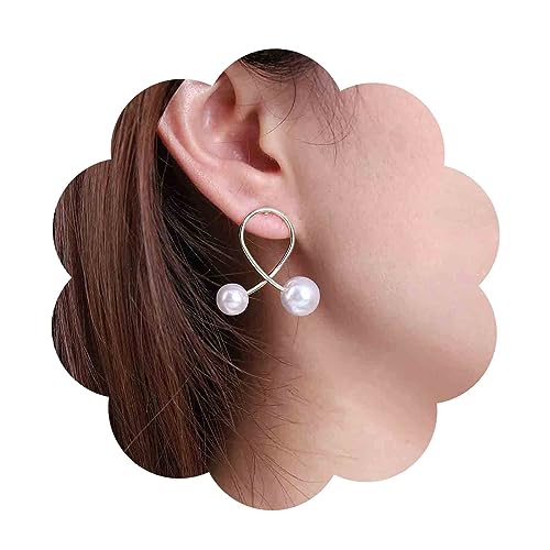 Aneneiceera Vintage Perlenohrringe Gold X Form Ohrstecker Ohrringe Kreuz Criss Ohrringe Doppel Perle Charme Ohrringe Schmuck Für Frauen Und Mädchen von Aneneiceera