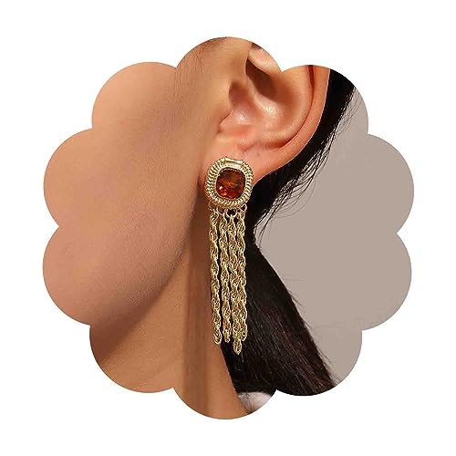 Aneneiceera Vintage Quaste Kette Baumeln Ohrringe Citrin Quadrat Ohrstecker Gold Fransen Kette Ohrringe Citrin Kristall Ohrringe Metall Schlanke Kette Tropfen Ohrringe Schmuck Für Frauen Und Mädchen von Aneneiceera