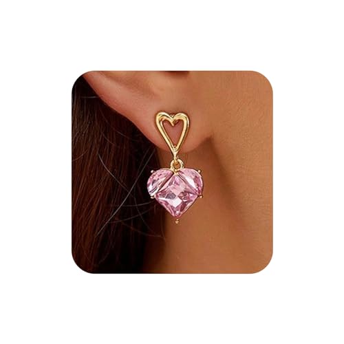 Aneneiceera Vintage Rosa Herz Ohrringe Baumeln Gold Hohl Herz Ohrstecker Ohrringe Rosa Kristall Ohrringe Hochzeit Liebe Herz Ohrringe Schmuck Für Frauen Und Mädchen von Aneneiceera