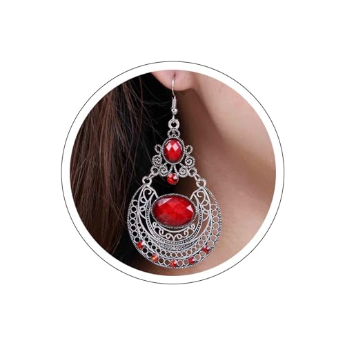 Aneneiceera Vintage Rote Edelstein Ohrringe Oval Filigran Baumeln Ohrringe Retro Tribal Ohrringe Tropfen Rot Edelstein Ohrringe Schmuck Für Frauen Und Mädchen (rot) von Aneneiceera