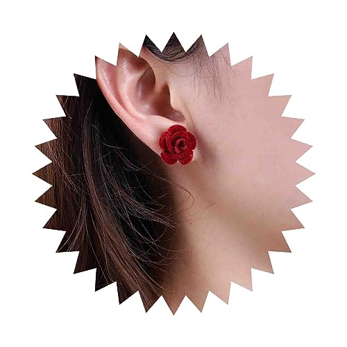 Aneneiceera Vintage Rote Samtrosen Ohrringe Burgunderrote Samtrosen Ohrstecker Kleine Rote Samtohrringe Kleine Rosenblüten Ohrringe Schmuck Für Frauen Und Mädchen von Aneneiceera