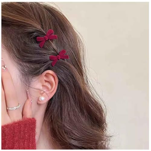 Aneneiceera Vintage Rote Satinschleife Haarspange Barrette Roter Samtschleifenknoten Haarspange Klammer Perle Fliege Haarnadel Clips Dekoratives Haar Zubehör Für Frauen 2pcs (ohne Perle) von Aneneiceera