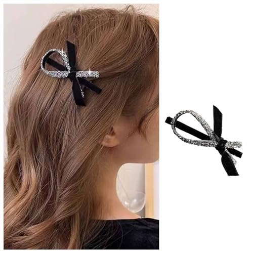 Aneneiceera Vintage Samtbogen Haarspange Schwarz Wildleder Haarspange Clip Silber Bling Strass Haarnadel Kopfbedeckung Niedlich Bowknot Kopfbedeckungen Haarschmuck Für Frauen Und Mädchen von Aneneiceera