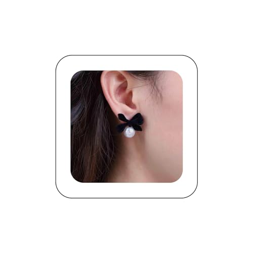 Aneneiceera Vintage Samtbogen Perlenohrringe Schwarzer Wildlederbogen Ohrstecker Winzige Perlen Ohrringe Dicke Schwarze Bowknot Ohrringe Schmuck Für Frauen Und Mädchen (schwarz) von Aneneiceera