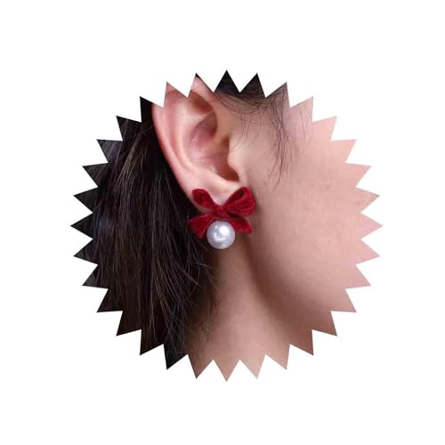 Aneneiceera Vintage Samtschleife Perlenohrringe Rote Wildlederschleife Ohrstecker Winzige Perlenohrringe Dicke Rote Bowknot-Ohrringe Schmuck Für Frauen Und Mädchen (rot) von Aneneiceera