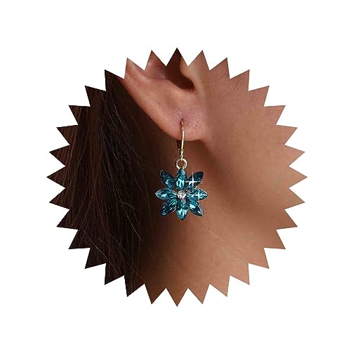 Aneneiceera Vintage Saphir Blume Ohrringe Blau Kristall Tropfen Ohrringe Floral Saphir Ohrringe Blaue Blume Reifen Ohrringe Schmuck Für Frauen Und Mädchen (blau) von Aneneiceera