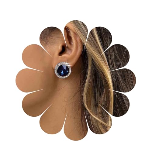 Aneneiceera Vintage Saphir Kreis Ohrringe Gold Saphir Ohrstecker Runde Saphir Ohrringe Geometrisch Blau Kristall Ohrringe Schmuck Für Frauen Und Mädchen (blau) von Aneneiceera
