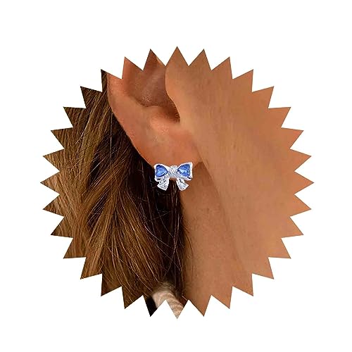 Aneneiceera Vintage Saphir Schleife Ohrstecker Silber Saphir Schleife Ohrringe Blau Kristall Bowknot Ohrringe Kleine Saphir Ohrringe Schmuck Für Frauen Und Mädchen von Aneneiceera