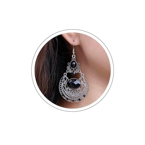 Aneneiceera Vintage Schwarze Edelstein Ohrringe Oval Schwarz Filigran Baumeln Ohrring Teardrop Onyx Ohrringe Retro Tribal Ohrringe Schmuck Für Frauen Und Mädchen (schwarz) von Aneneiceera