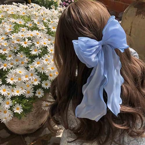 Aneneiceera Vintage Seide Bogen Haarspange Seide Chiffon Bogenknoten Haar Bogen Clip Blau Tüll Bogen Haarspange Chiffon Lange Schwanz Bogen Clips Lange Schwanz Kopfstücke Dekorative Für Frauen Mädchen von Aneneiceera