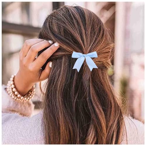 Aneneiceera Vintage Seidenbogen Haarspange Blau Bogen Haarspange Clip Winzigen Tüll Haar Bogen Clip Französisch Bowknot Schwanz Clips Niedlich Haarschmuck Für Frauen Und Mädchen Geschenke (hellblau) von Aneneiceera