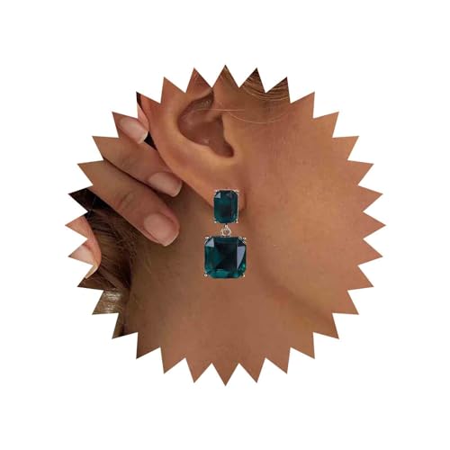 Aneneiceera Vintage Smaragd Quadratische Ohrringe Grün Smaragd Tropfen Ohrringe Geometrische Smaragd Ohrringe Luxus Hochzeit Grün Kristall Ohrstecker Schmuck Für Frauen Und Mädchen von Aneneiceera