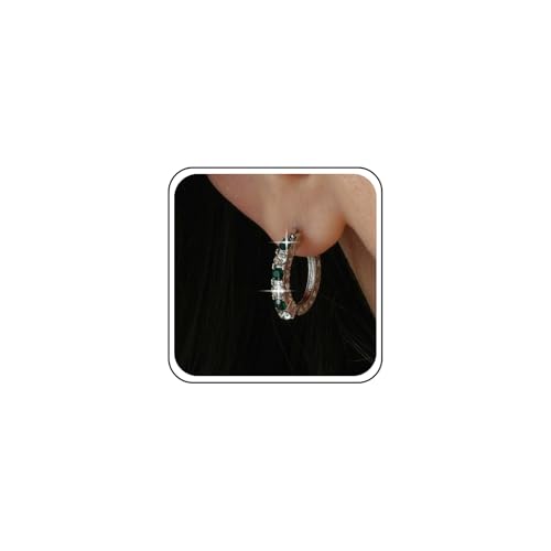 Aneneiceera Vintage Smaragd Reif Huggie Ohrringe Grün Strass Reif Baumeln Ohrring Kleine Runde Smaragd Ohrring Cz Gepflastert Halo Kreis Ohrringe Schmuck Für Frauen (grün) von Aneneiceera