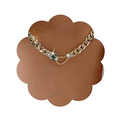 Aneneiceera Vintage Smaragd Schlange Choker Halskette Punk Kristall Schlange Anhänger Halskette Gold Serpent Kragen Halskette Klobig Kandare Kette Halskette Schmuck Für Frauen Und Mädchen (Gold A) von Aneneiceera