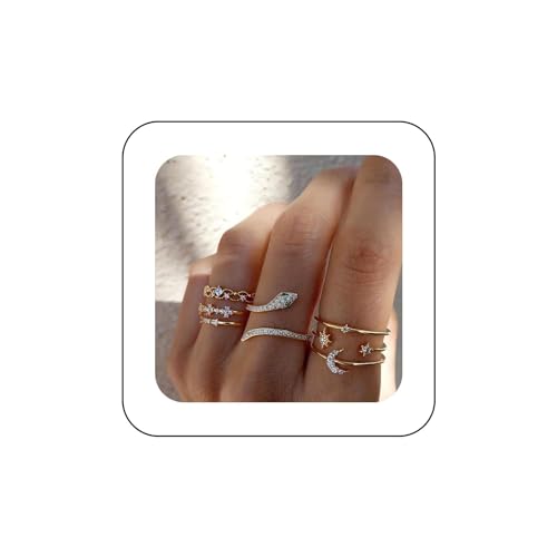 Aneneiceera Vintage Stapeln Schlange Knöchel Ring Set Smaragd Schlange Finger Ringe Gold Öffnung Schlange Mitte Ring Punk Serpent Ring Einstellbar Erklärung Ring Schmuck Für Frauen Und Mädchen von Aneneiceera