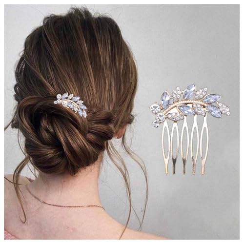 Aneneiceera Vintage Strass Haarkamm Barrette Gold Kristall Blatt Haarspange Kamm Cz Haarspange Kopfbedeckungen Glanz Hochzeitskamm Dekorative Kopfbedeckung Haarschmuck Für Frauen (gold) von Aneneiceera