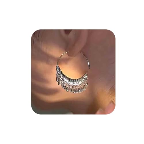 Aneneiceera Vintage Tribal Fransen Baumeln Ohrringe Silber Hohlen Kreis Ohrringe Offene Spirale Reif Ohrringe Böhmen Fransen Ohrringe Für Frauen von Aneneiceera