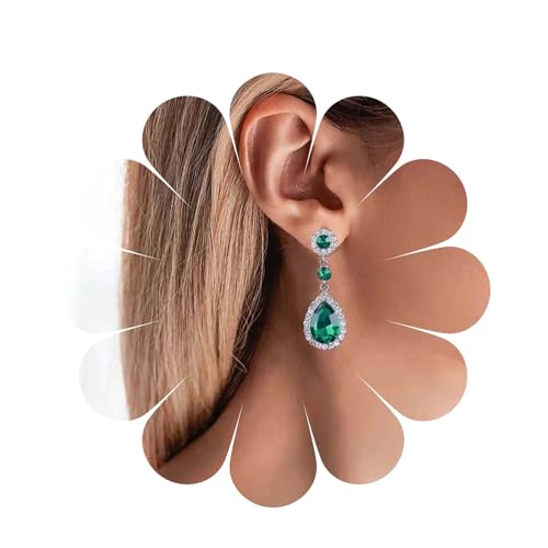 Aneneiceera Vintage Tropfen Smaragd Ohrringe Lang Blau Smaragd Ohrringe Grün Smaragd Cz Tropfen Ohrringe Oval Grün Strass Ohrringe Schmuck Für Frauen Und Mädchen Geschenke (grün) von Aneneiceera