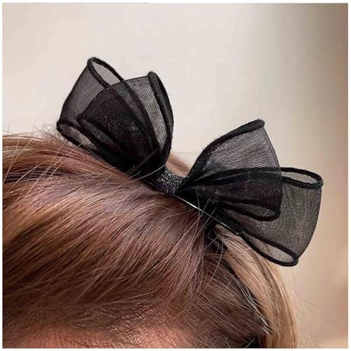 Aneneiceera Vintage Tüllschleife Haarspange Schwarz Seide Chiffon Haarspange Schleifenknoten Haarschleife Clip Schwarz Tüllschleife Haarspange Clips Schwarz Schleife Haarschmuck Für Frauen Und Mädchen von Aneneiceera